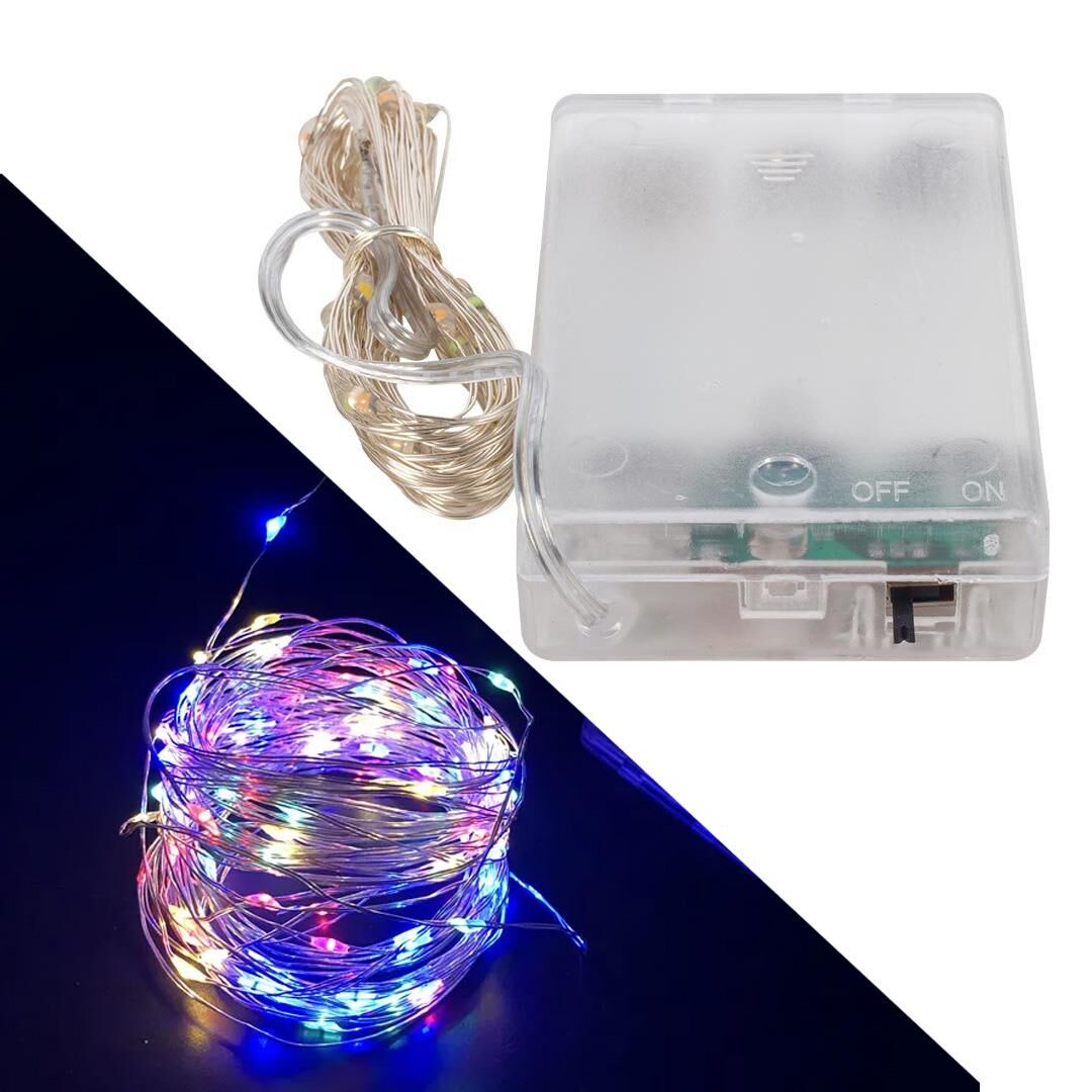 Powermaster Pilli RGB 4 Renkli Yanıp Sönen 10 Metre Kablolu Bağ Led