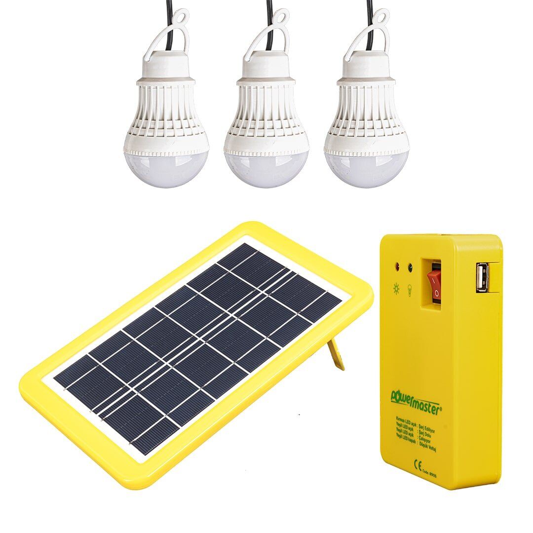Powermaster PM-8905 Çok Uçlu 3 Ampullü Solar Aydınlatma Seti