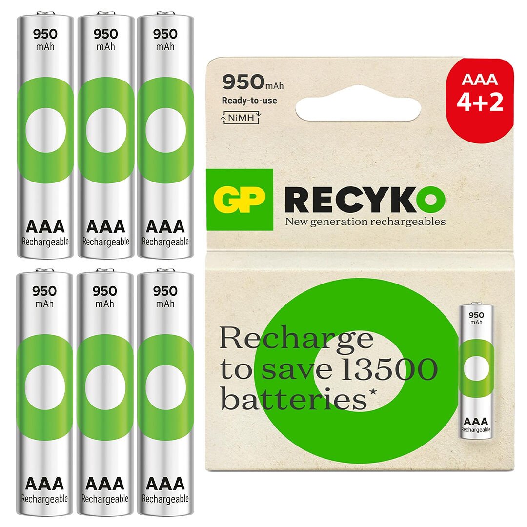 GP ReCyko 950mAh AAA İnce Kalem Şarjlı Pil (6'lı Paket)