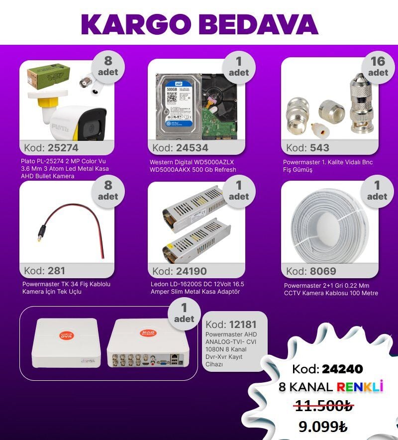 Kamera Kampanyası 8 Kameralı AHD Warm Led Renkli Set