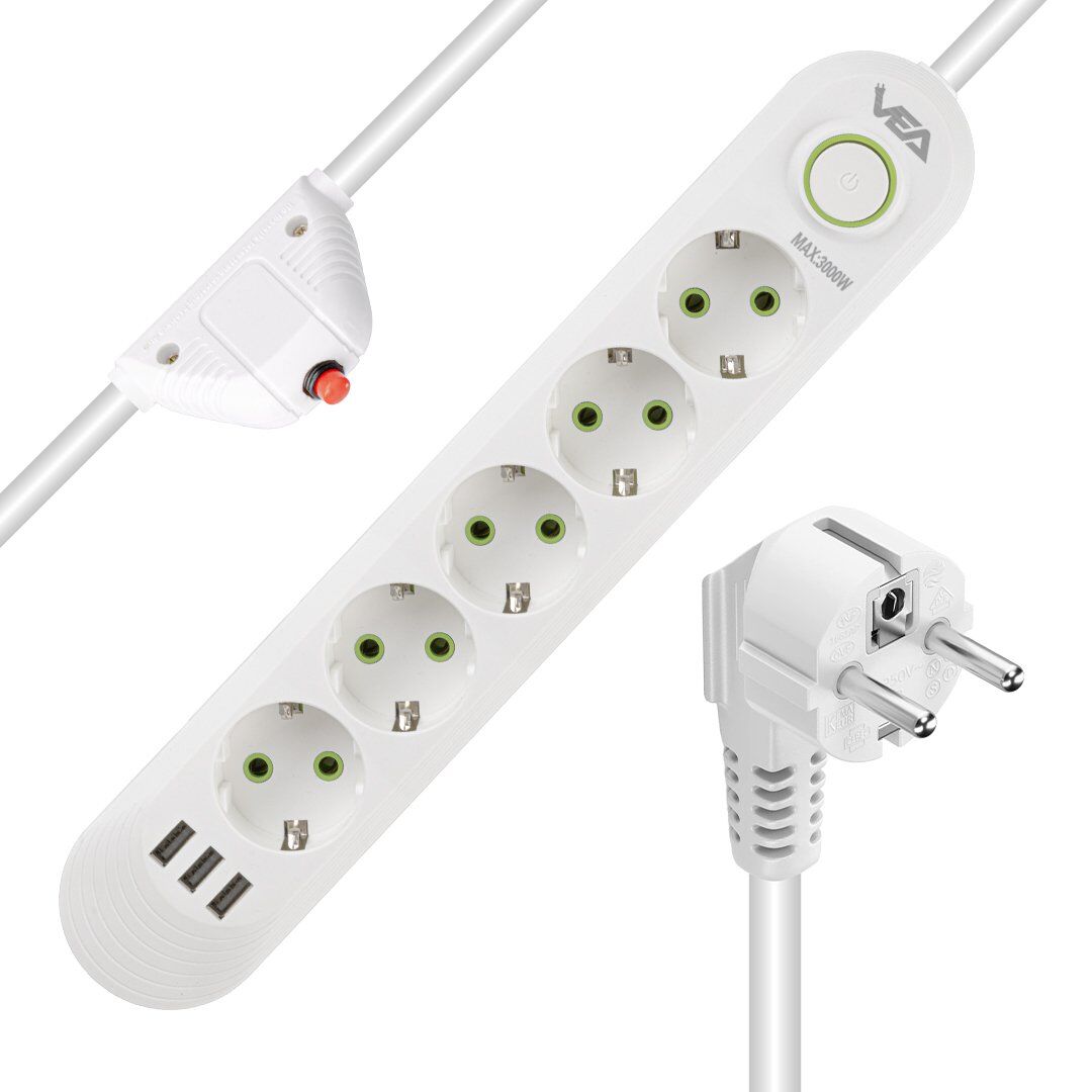 Vea VA-21562 5'li 3 USB'li 1.5 Metre Akım Korumalı Priz