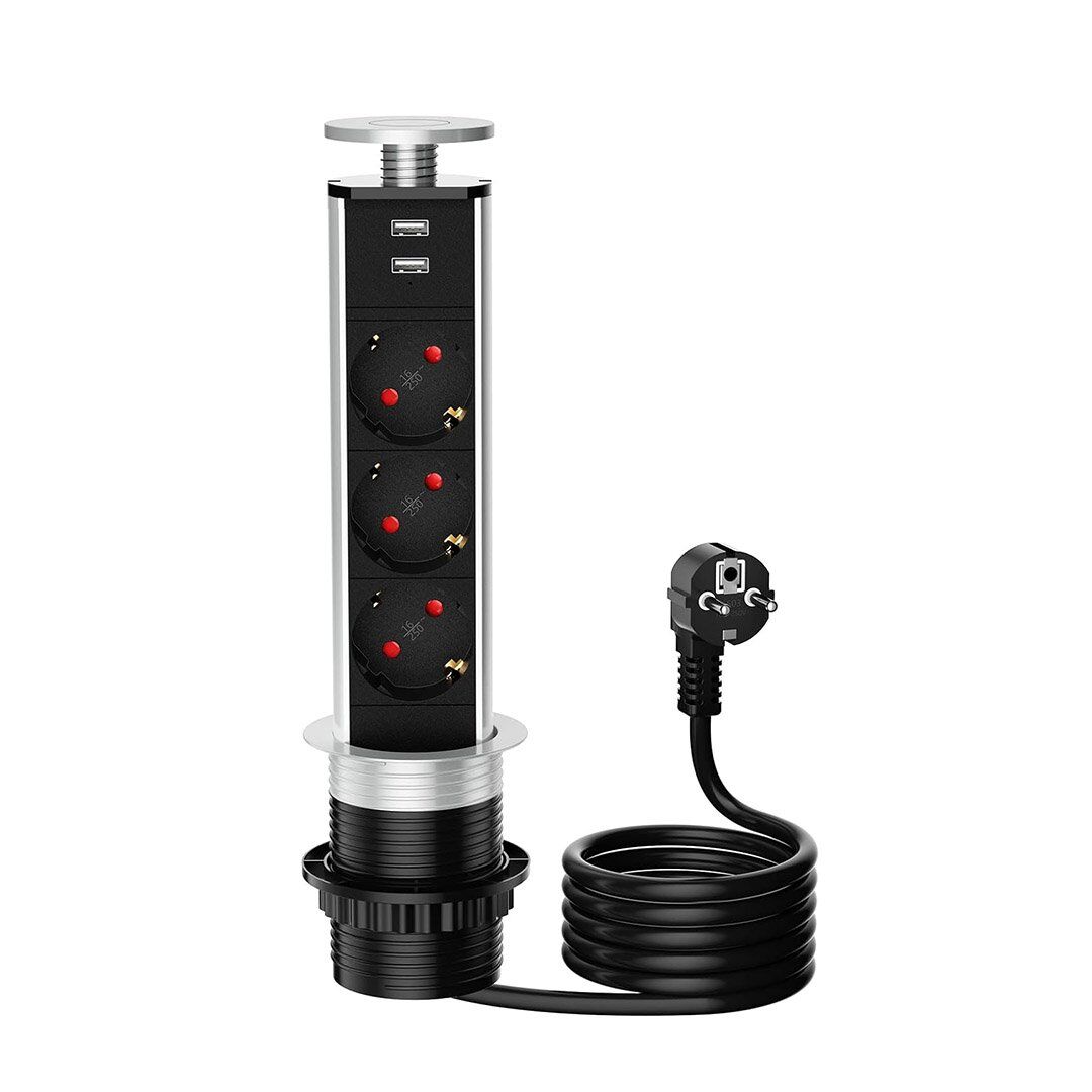 Vea VE-24063 Üçlü 1.5 Metre Kablolu İki USB’li 80mm Masaüstü Priz