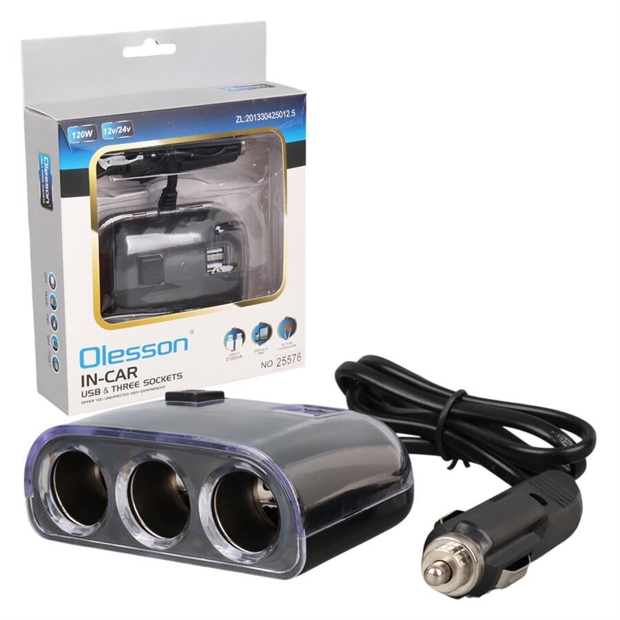 Olesson 1505 12-24V 120Watt 3'Lü Araç Çakmak Çoklayıcı