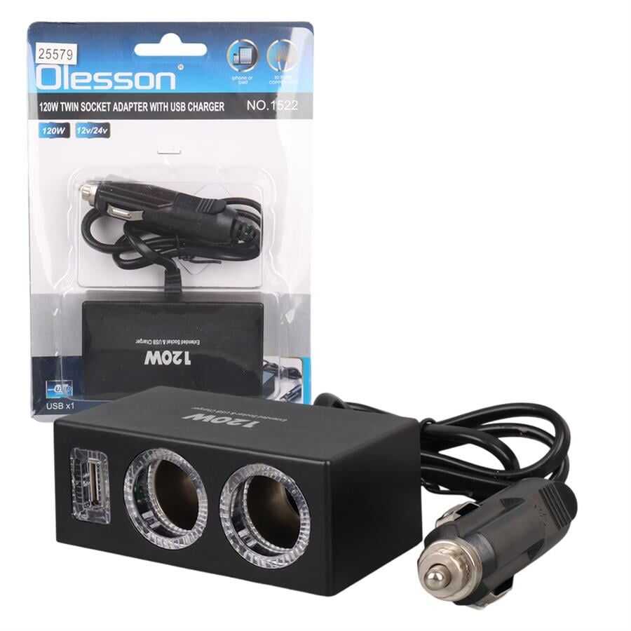 Olesson 1522 12-24V 120 Watt 2'Li Araç Çakmak Çoklayıcı