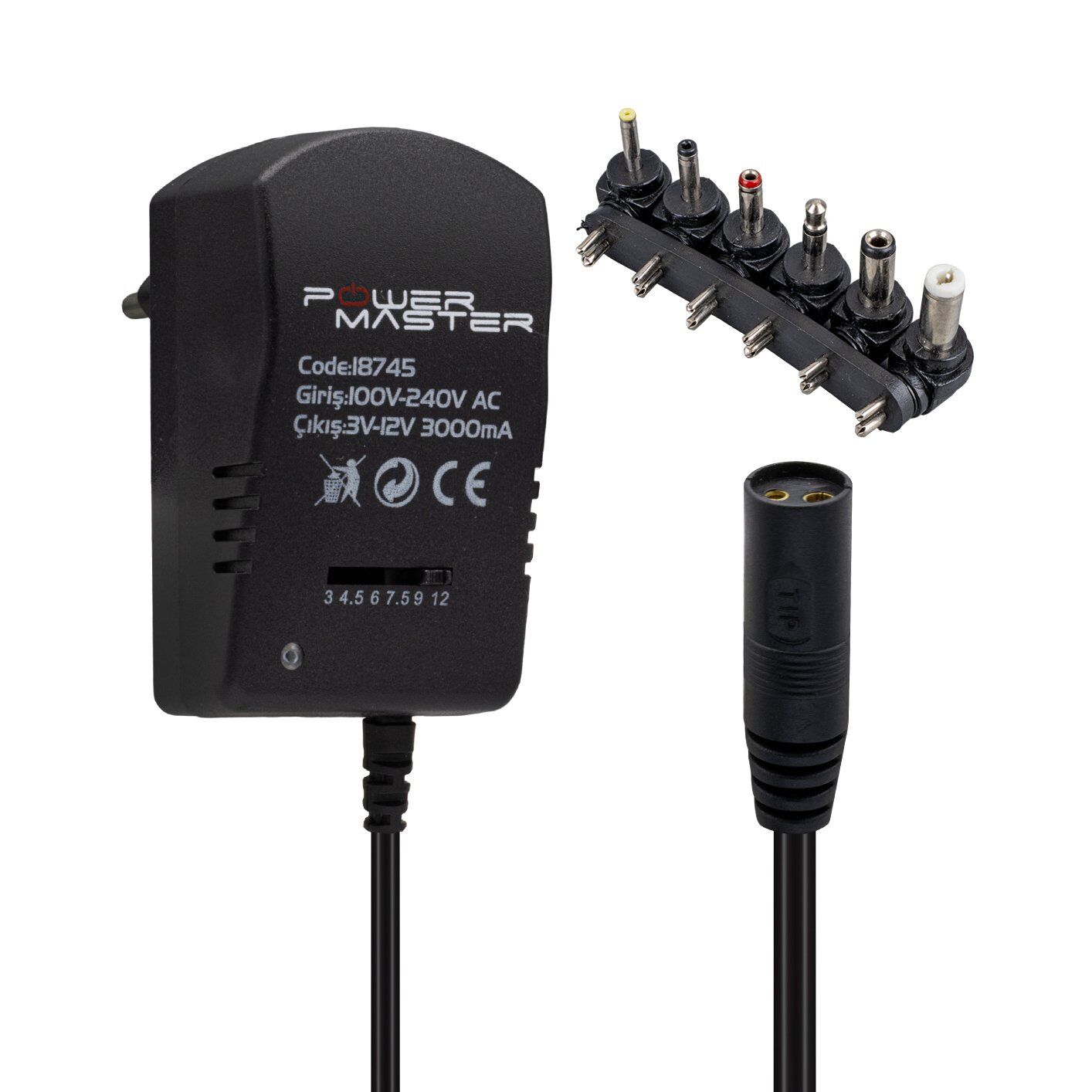 Powermaster PM-18745 3 Volt - 12 Volt - 3 Amper Çok Uçlu Ayarlı Kademeli Adaptör