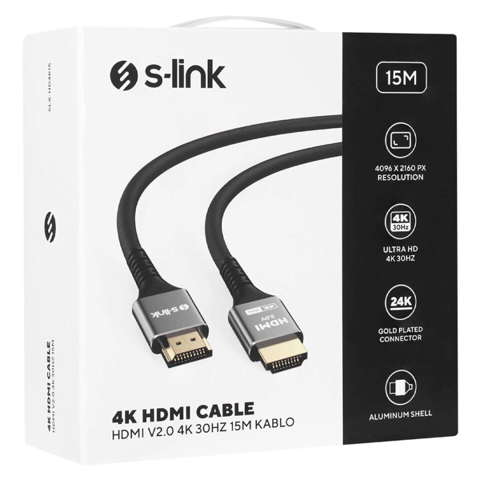 S-Link SLX-HD4K15 15 Metre 4K 30Hz Metal Uçlu HDMI Kablo
