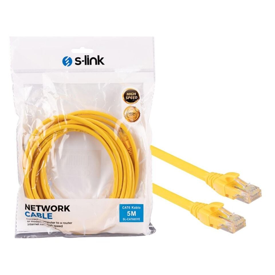 S-Link SL-CAT605YE Cat6 5 Metre RJ45 Patch İnternet Kablosu