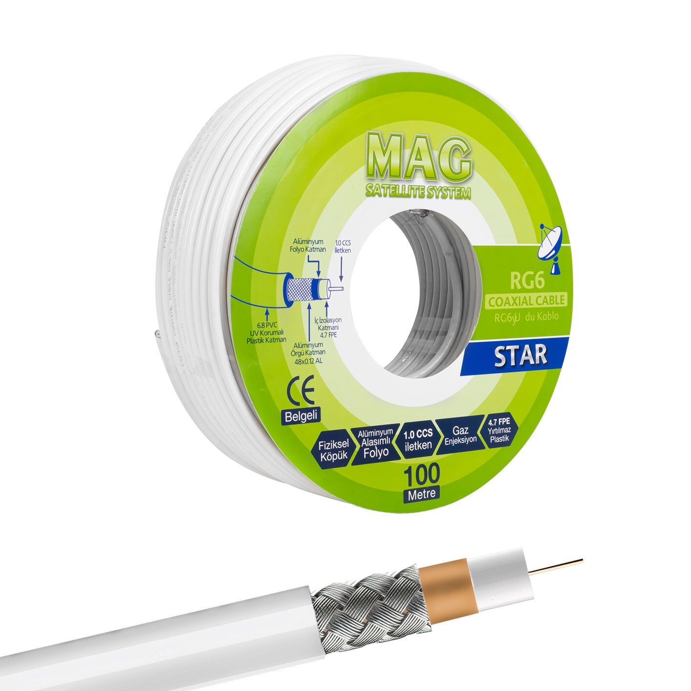 Mag RG6-U4 İthal Anten Kablosu 100 Metre