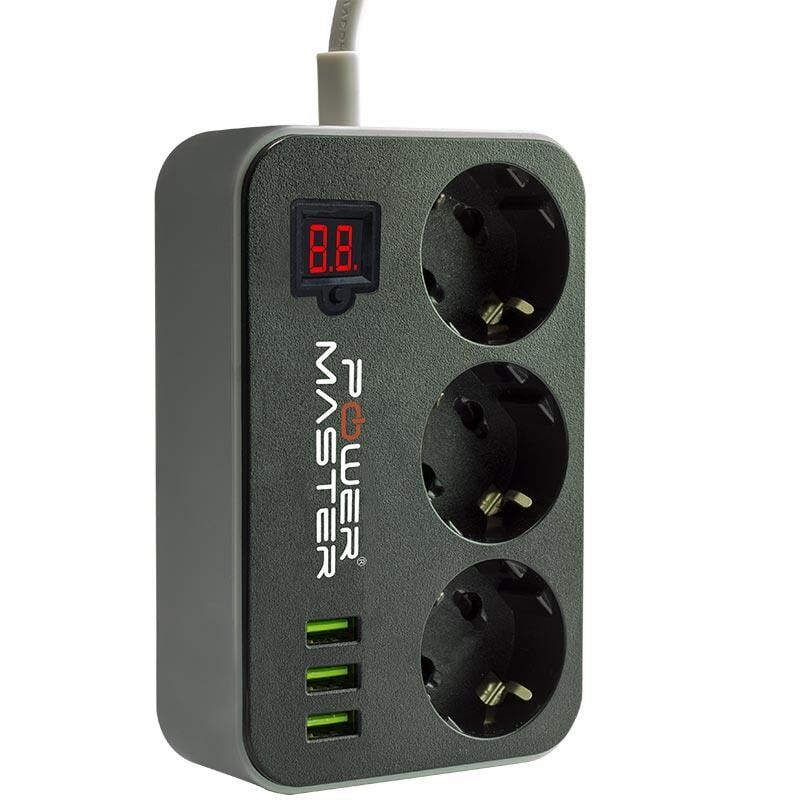 Powermaster 3 Usb Çıkışlı Dijital Ekranlı Akım Korumalı Priz