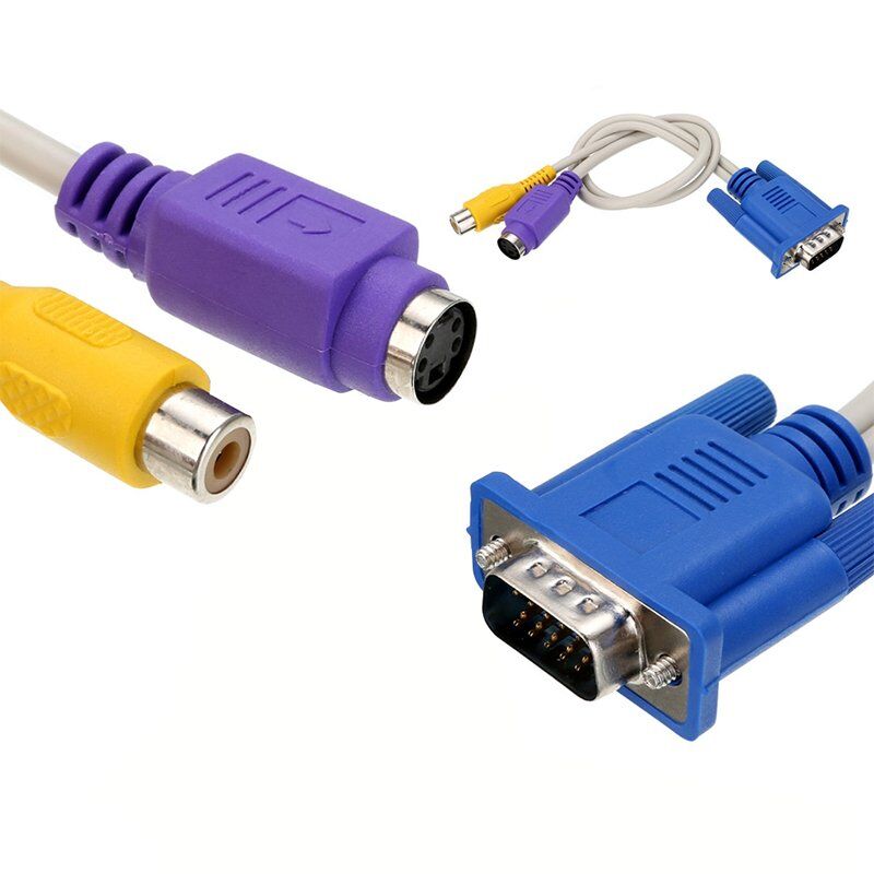 Elektromer Vga 15 Pin Erkek - 1 Rca Dişi+Mini DIN Dişi Kablo