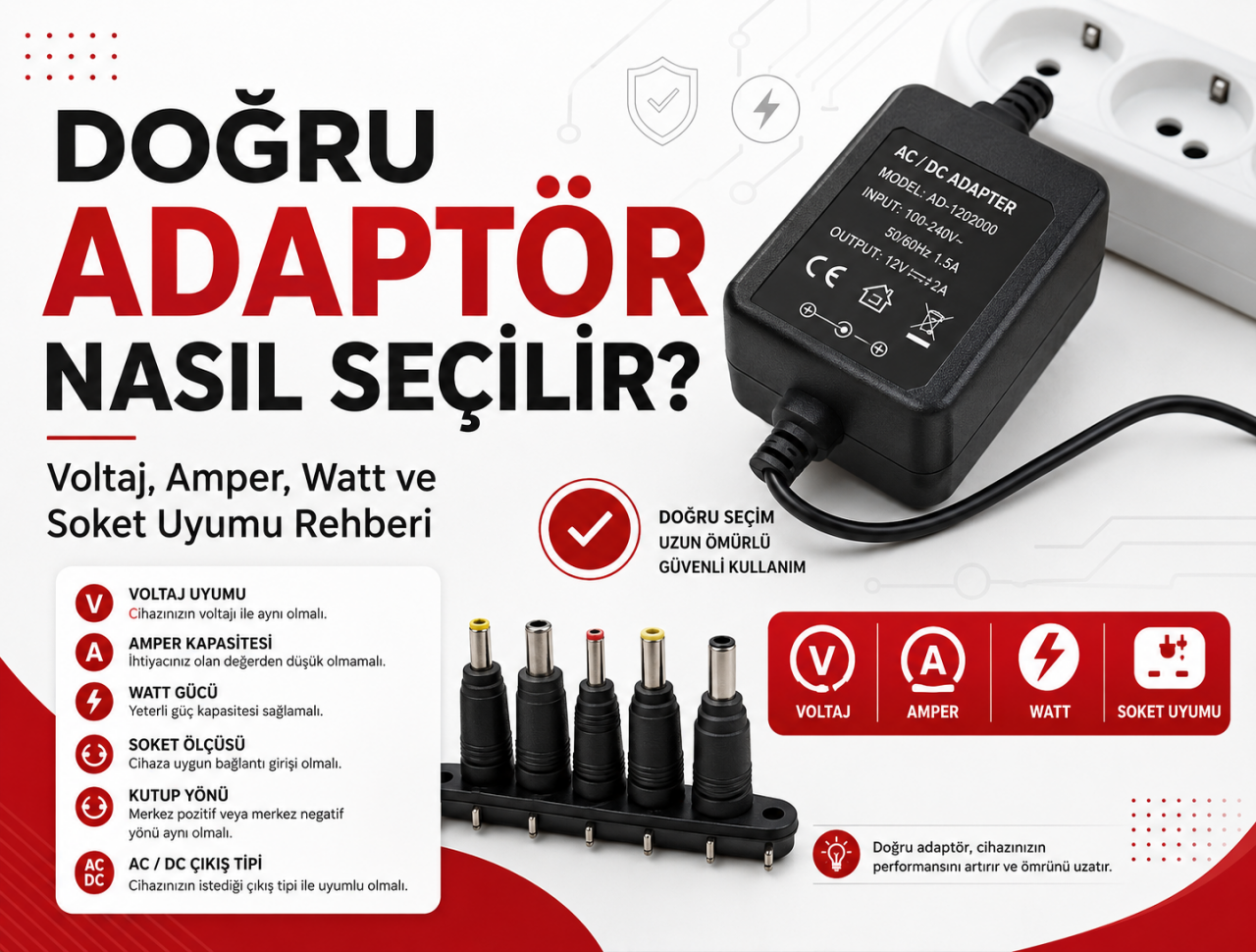 Doğru Adaptör Nasıl Seçilir? Voltaj, Amper, Watt ve Soket Uyumu Rehberi