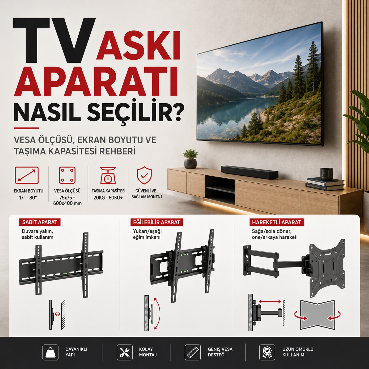 TV Askı Aparatı Nasıl Seçilir? VESA Ölçüsü, Ekran Boyutu ve Taşıma Kapasitesi Rehberi