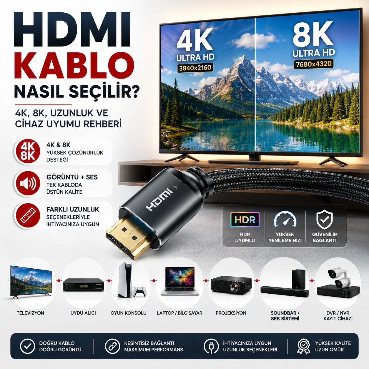 HDMI Kablo Nasıl Seçilir? 4K, 8K, Uzunluk ve Cihaz Uyumu Rehberi