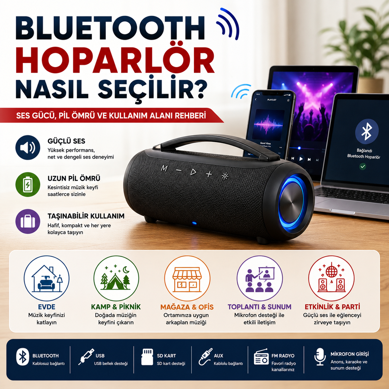 Bluetooth Hoparlör Alırken Nelere Dikkat Edilmeli? Ses Gücü, Pil Ömrü ve Kullanım Alanı Rehberi