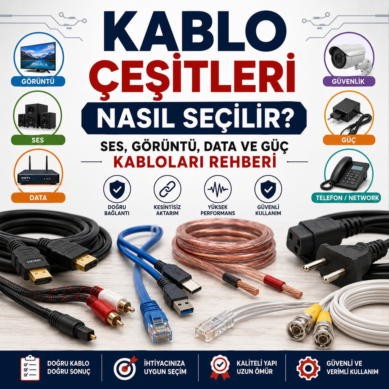 Kablo Çeşitleri Nasıl Seçilir? Ses, Görüntü, Data ve Güç Kabloları Rehberi