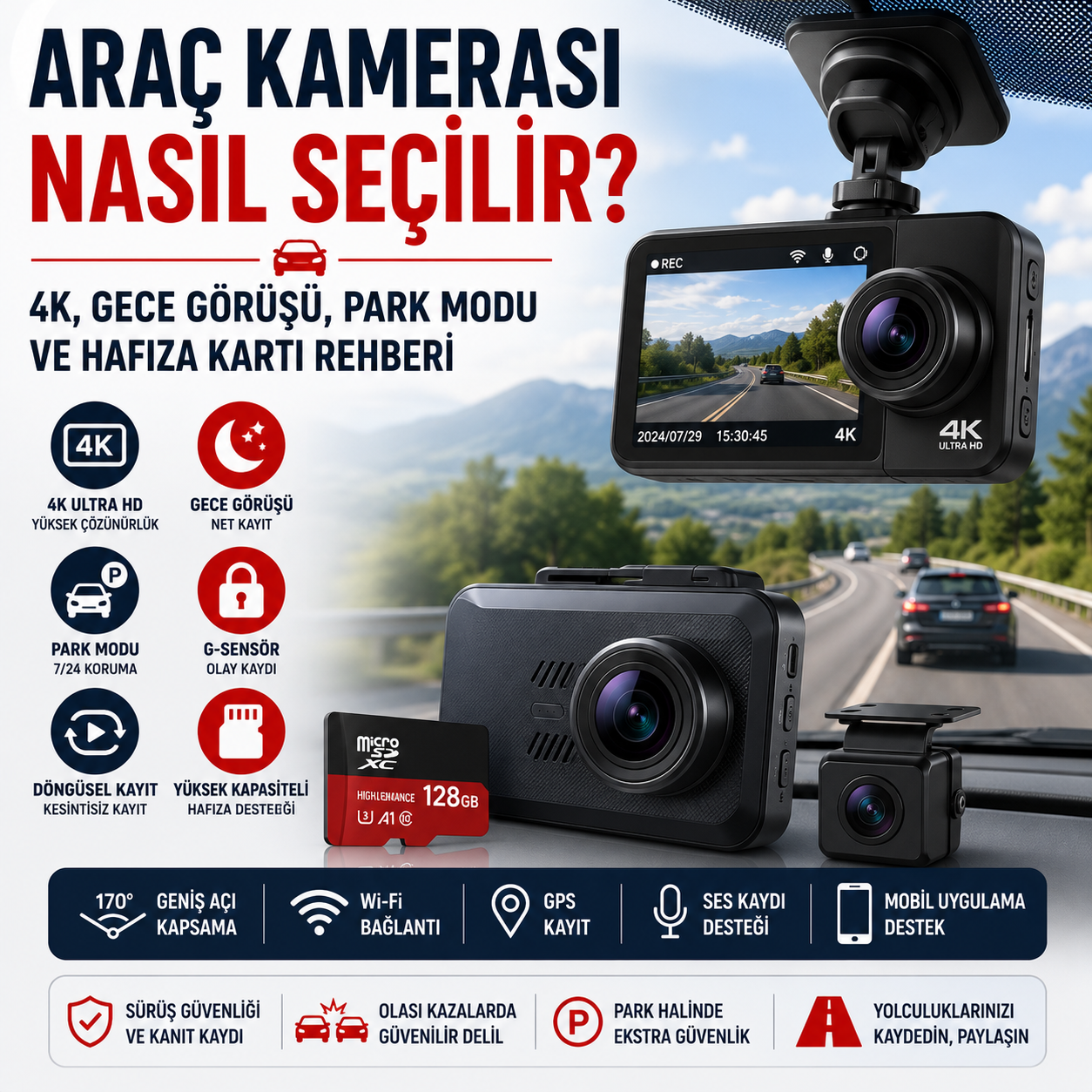 Araç Kamerası Alırken Nelere Dikkat Edilmeli? 4K, Gece Görüşü, Park Modu ve Hafıza Kartı Rehberi