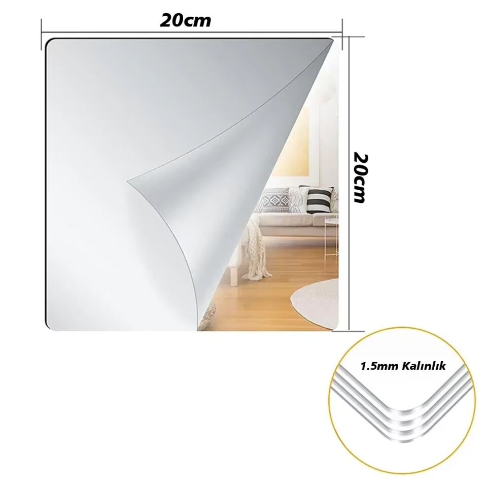 Sunup 20x20cm Kendinden Yapışkanlı Esnek PVC Duvar Aynası
