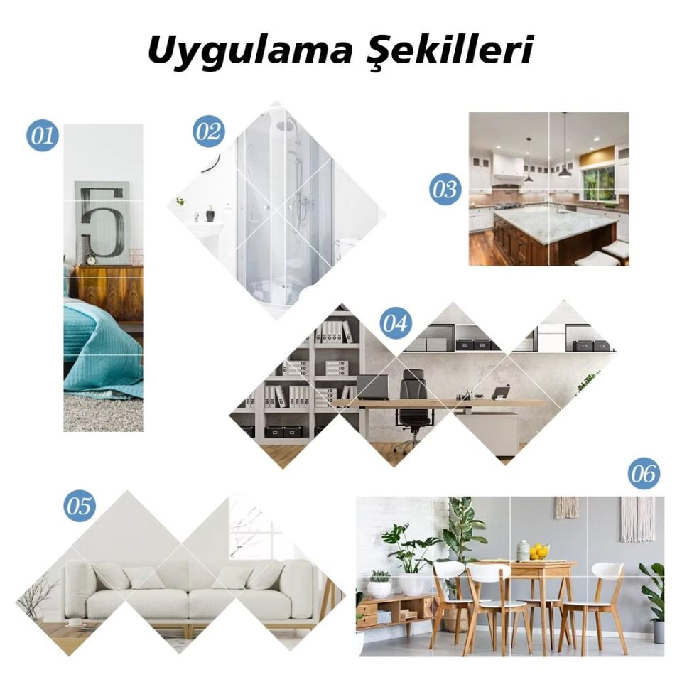 Sunup 20x20cm Kendinden Yapışkanlı Esnek PVC Duvar Aynası