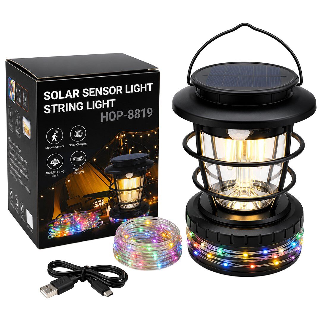 Powermaster HOP-8819 Solar Panelli Sensörlü Kamp Lambası
