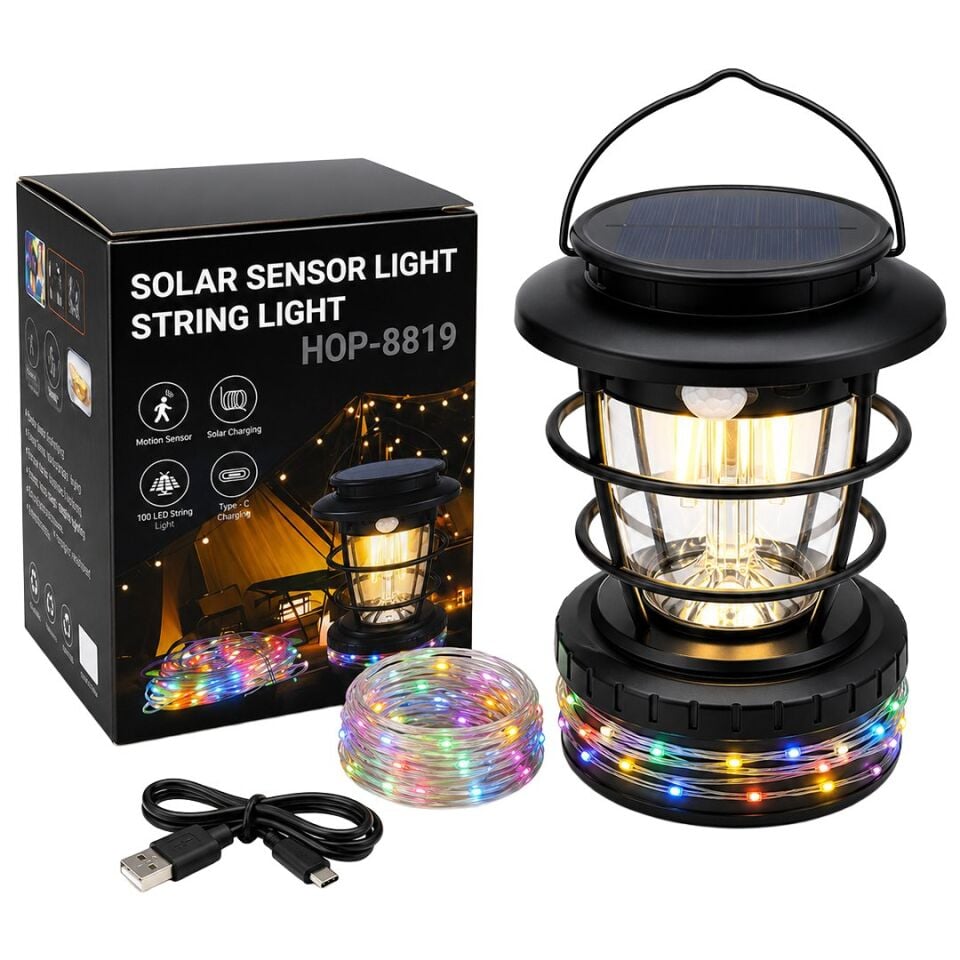 Powermaster HOP-8819 Solar Panelli Sensörlü Kamp Lambası