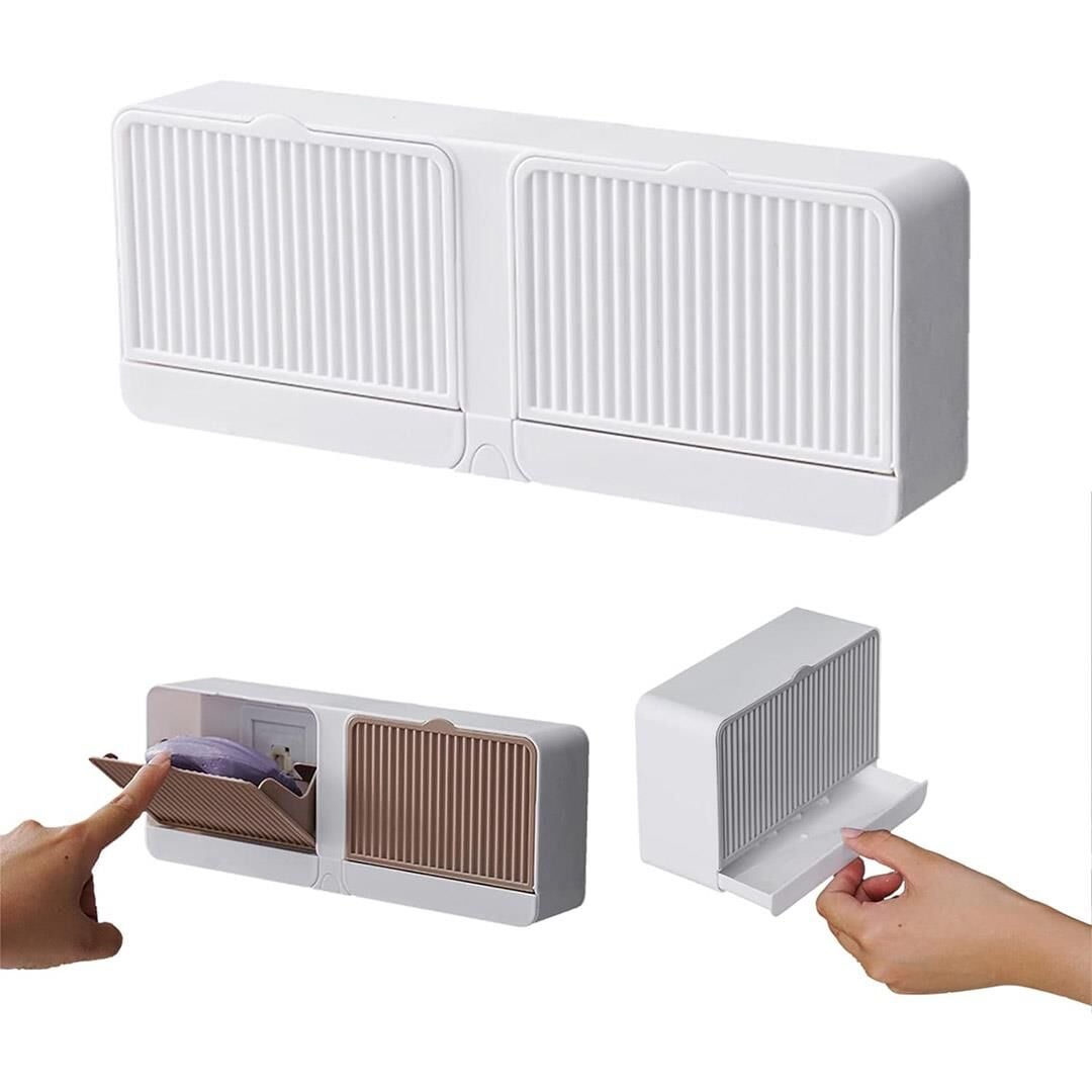 Sunup SN-20467 Çift Bölmeli Çekmeceli Duvara Monte Kapaklı Banyo Tuvalet Sabunluk