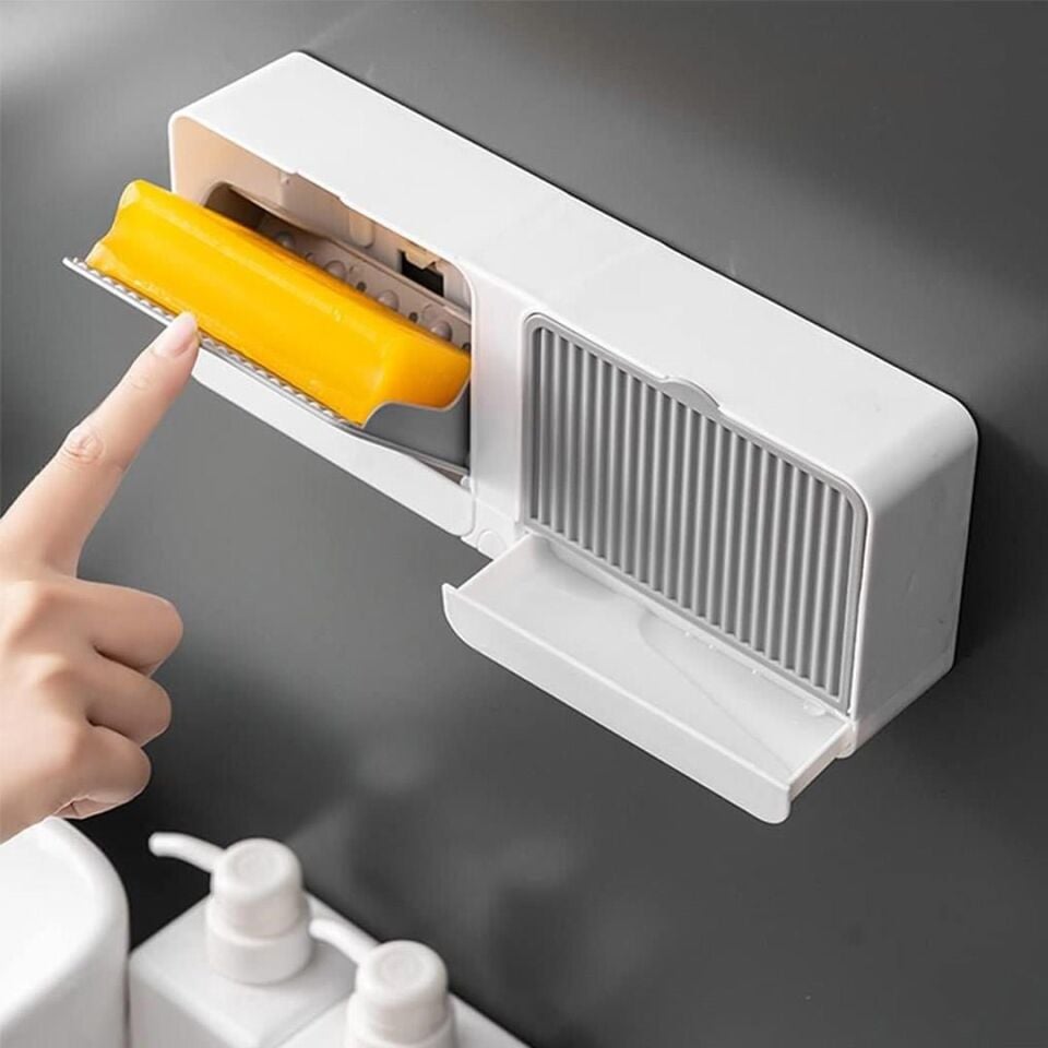 Sunup SN-20467 Çift Bölmeli Çekmeceli Duvara Monte Kapaklı Banyo Tuvalet Sabunluk