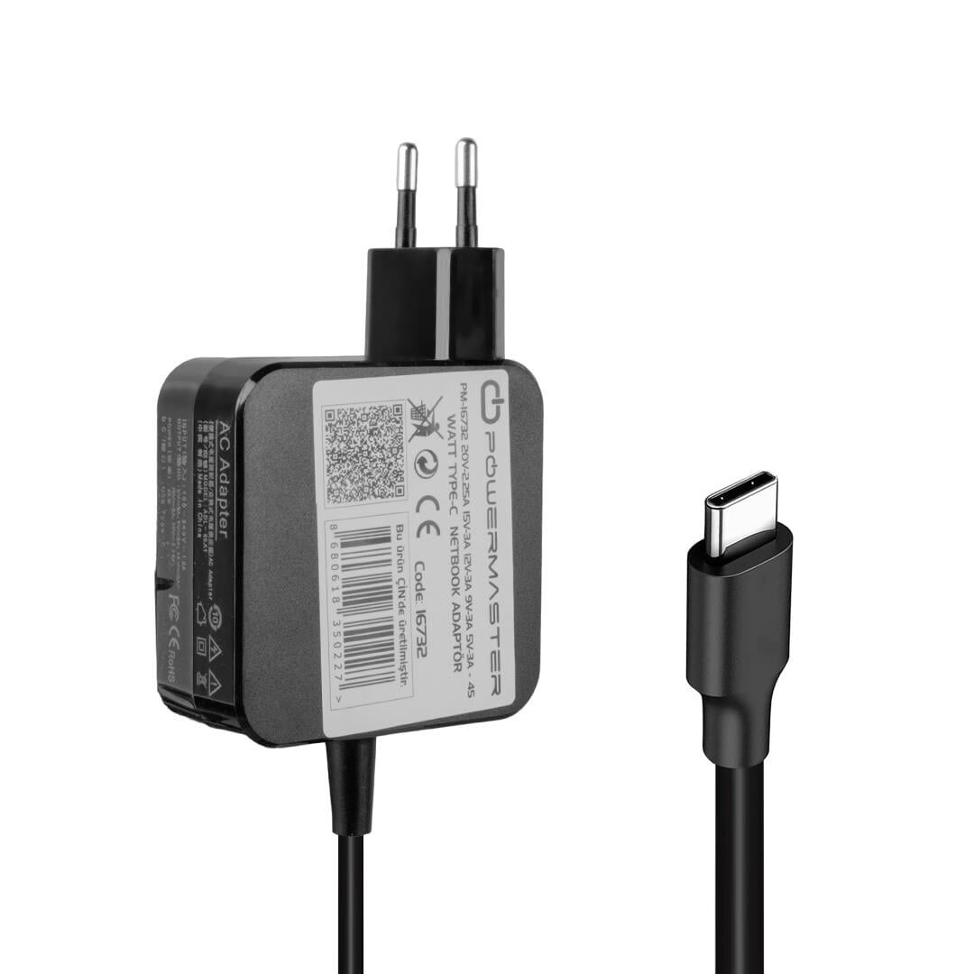 Powermaster PM-16732 5-12-20 Volt Universal 45 Watt Type-C Adaptör
