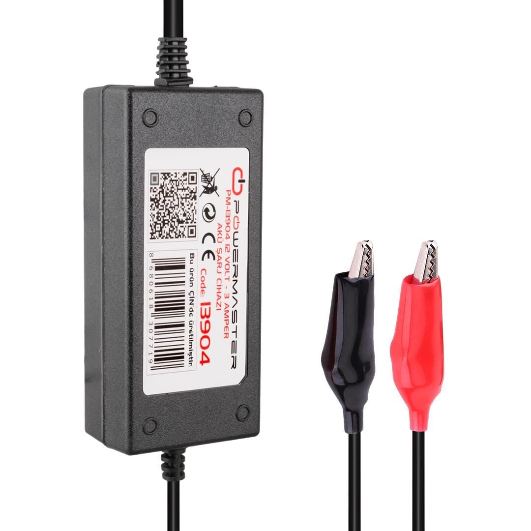 Powermaster PM-13904 12 Volt - 3 Amper Krokodil Uçlu Akü Şarj Adaptörü