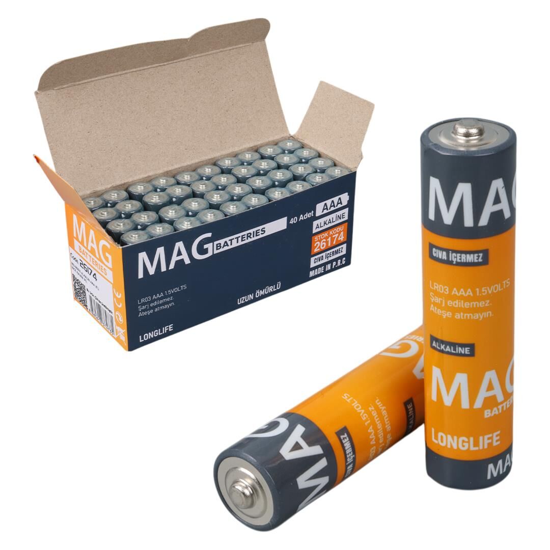 Mag Batteries MG-26174 Alkalin AAA 40'Lı İnce Kalem Pil