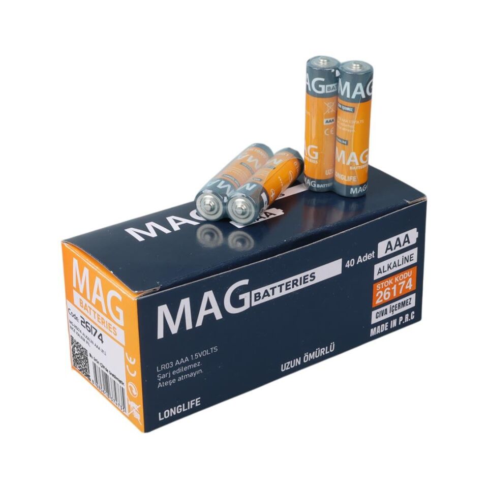 Mag Batteries MG-26174 Alkalin AAA 40'Lı İnce Kalem Pil