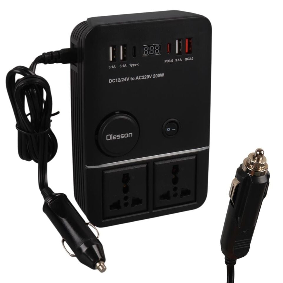 Olesson 1661 DC 12-24V 200W Oto Araç Power İnverter