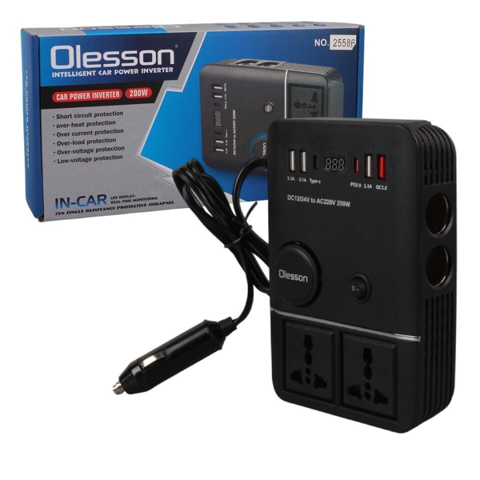 Olesson 1661 DC 12-24V 200W Oto Araç Power İnverter