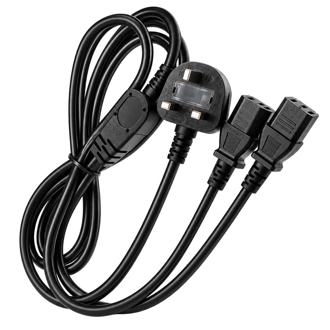 Powermaster PM 38801 UK Fişli Çift Iec C13 Çıkışlı 1.8 Metre PC Güç Kablosu
