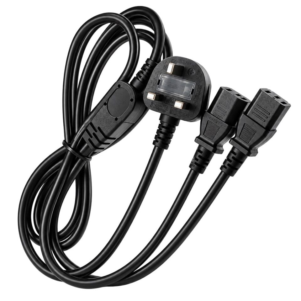 Powermaster PM 38801 UK Fişli Çift Iec C13 Çıkışlı 1.8 Metre PC Güç Kablosu