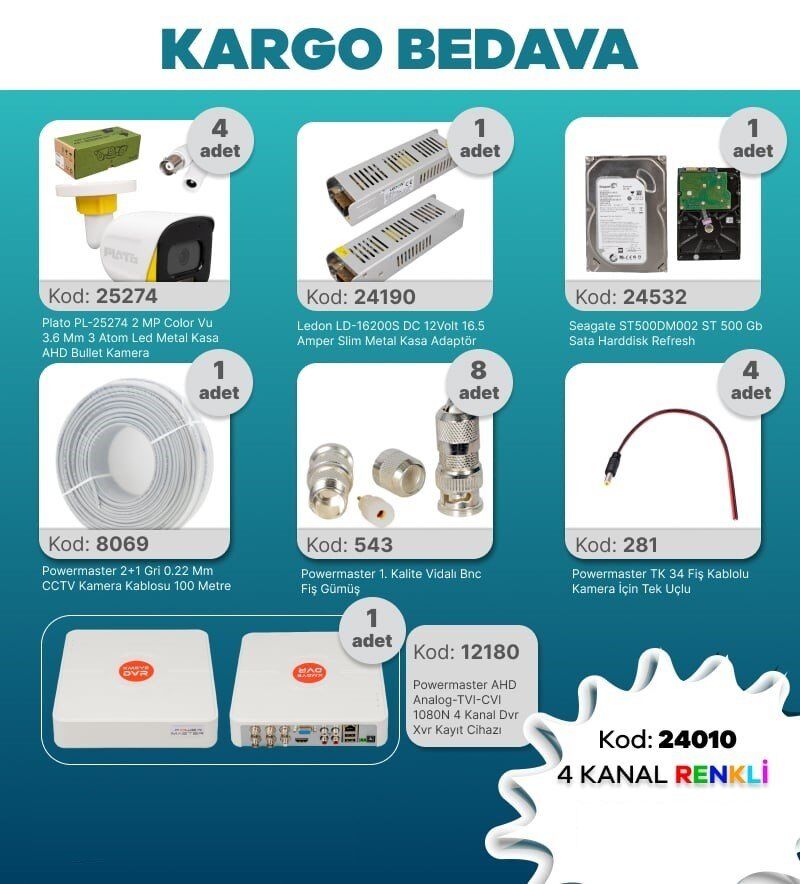 Kamera Kampanyası 4 Kameralı AHD Warm Led Renkli Set