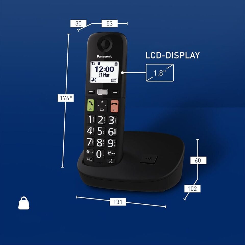 Panasonic KX-TGU110 Siyah Büyük Telsiz Dect Ev Ve Ofis Telefonu
