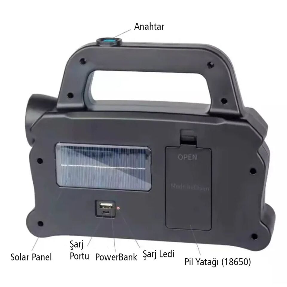 PowerMaster HB-6168 COB LED'li Solarlı Şarjlı Işıldak Fener