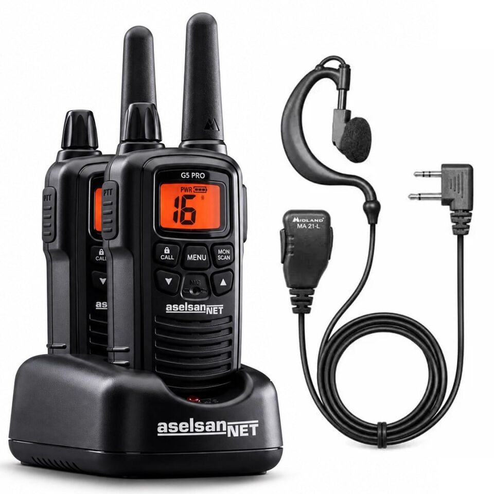 Aselsan Midland G5 Pro Lcd Ekran 16 Kanal 8 Km 2'Li Pmr 446 El Telsizi