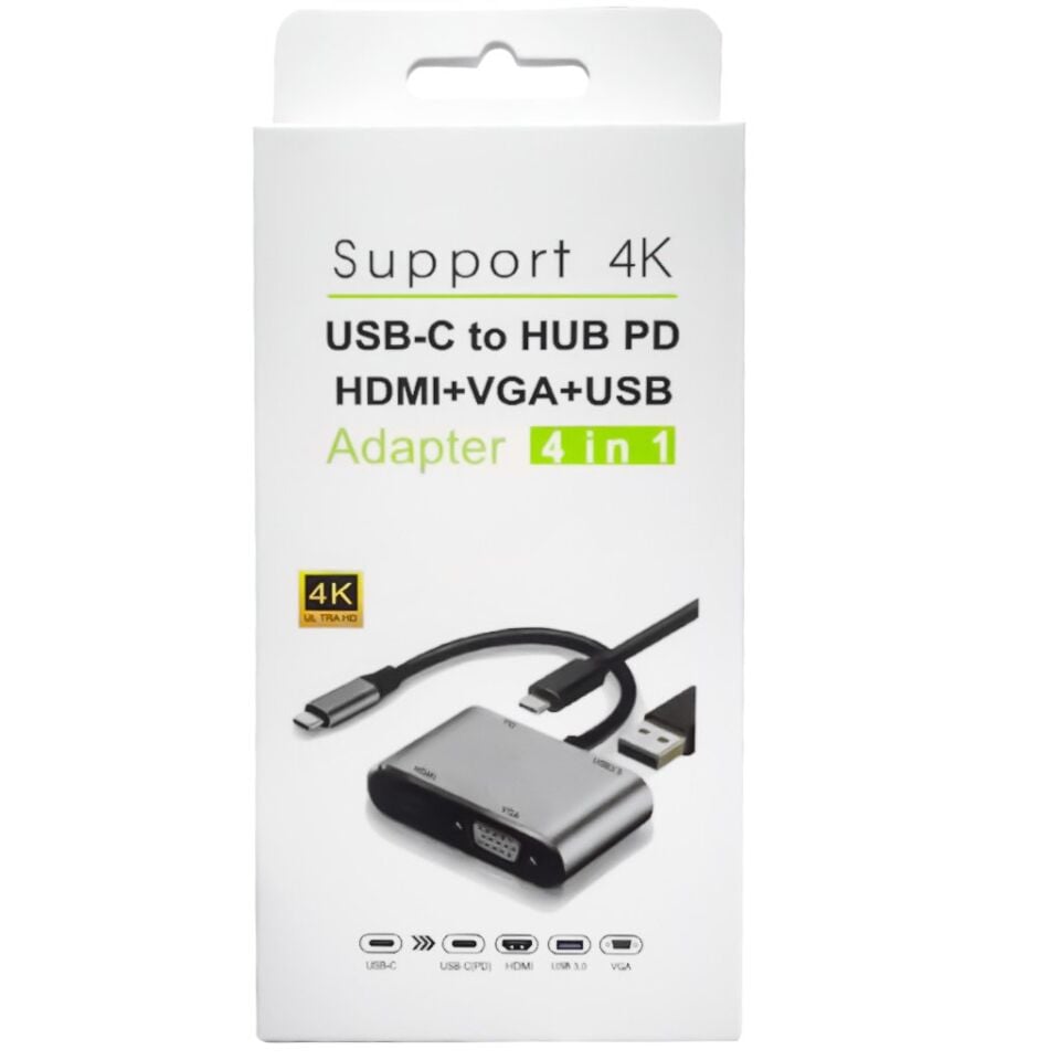 Powermaster PM-4026 Usb Type-C To HDMI-Vga-Usb-Type C 4in1 Adaptör