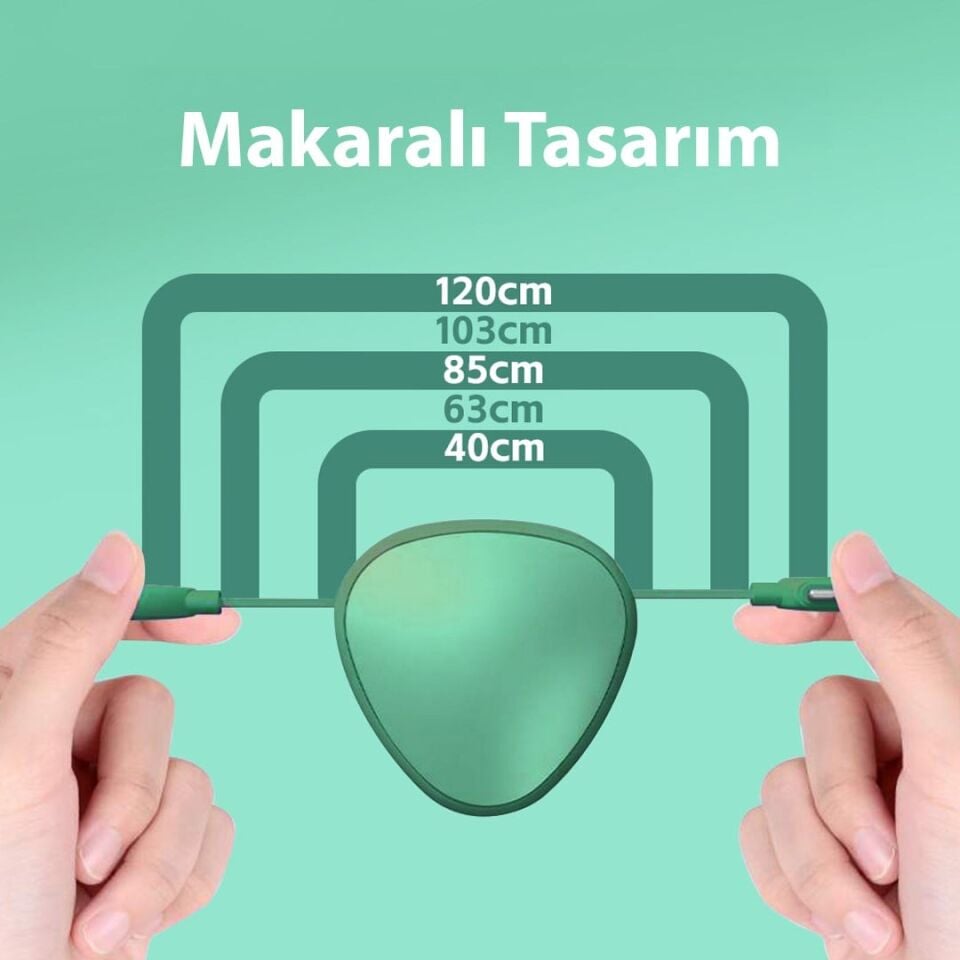 Powermaster PM-29662 3'Ü 1 Arada Cep Boy Makaralı 120Cm 5 Kademeli Şarj Kablosu