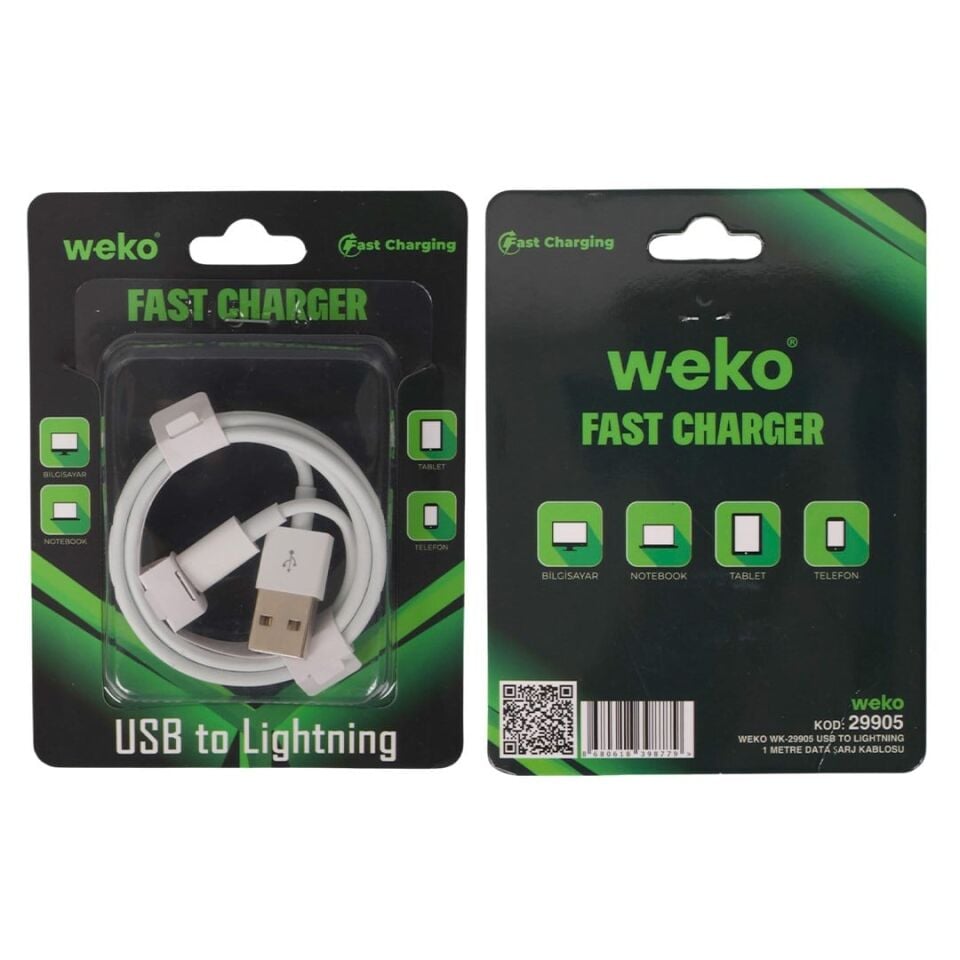 Weko WK-29905 Beyaz 1 Metre Usb To Lightning Şarj - Data Aktarım Kablosu