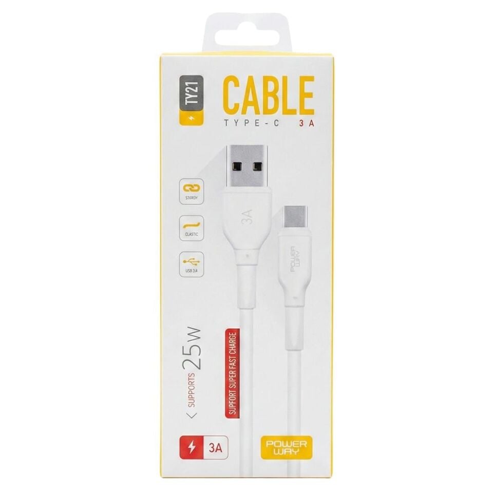Powerway TY21 3 Amper 25 Watt USB TO Type-C Hızlı Şarj Ve Data Kablosu