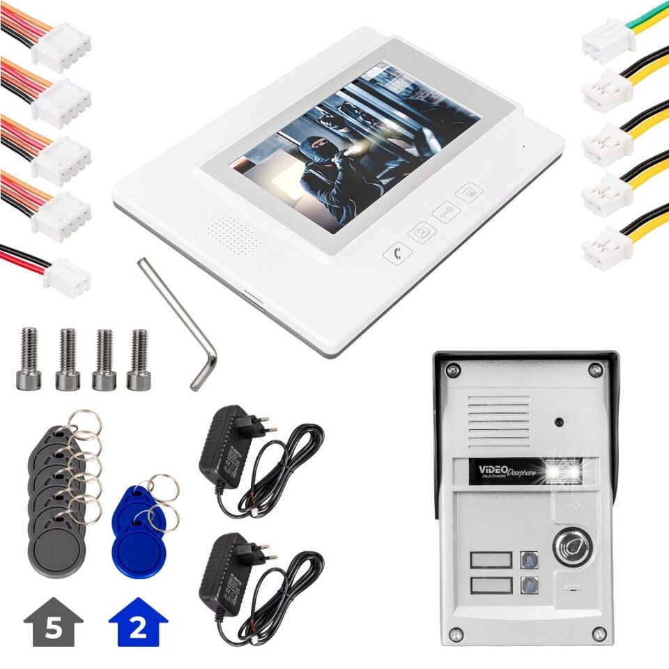 PowerMaster 37T2 2 Daire 7'' NFC Destekli Görüntülü Kapı Zili Interkom Akıllı Ev Güvenliği Sistemi