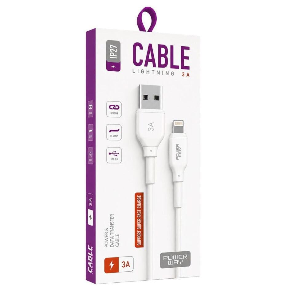 Powerway IP27 1 Metre 3A Lightning Hızlı Şarj Ve Yüksek Hızlı Data Kablosu