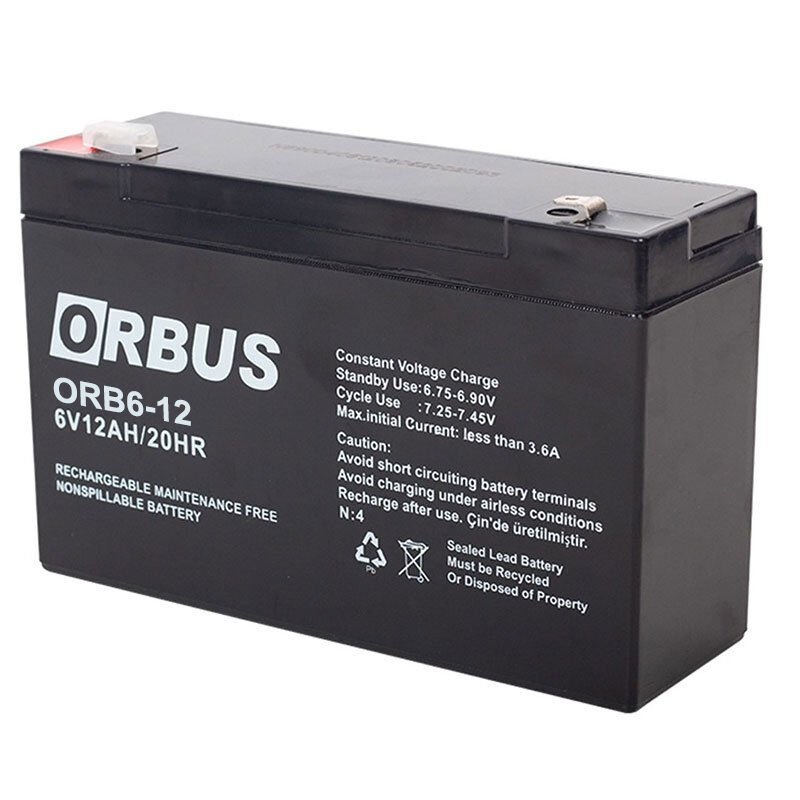 Orbus ORB6-12 6 Volt 12 Amper Kuru Akü (150 X 50 X 94 Mm)