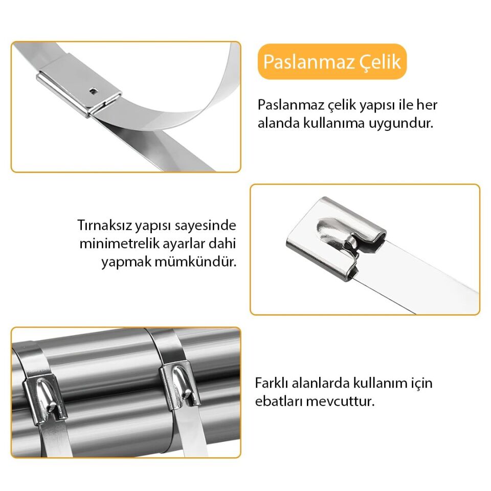 PowerMaster PM-26359 304 Paslanmaz Çelik Kablo Bağı