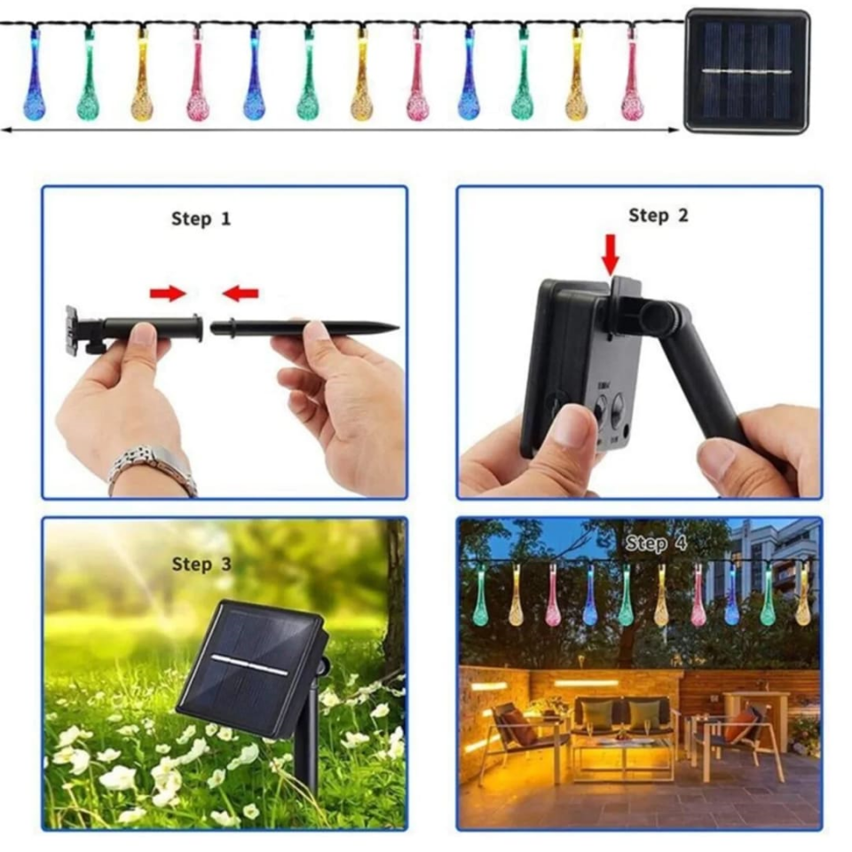 Powermaster PM-29078 8 Modlu Solar 12M Renkli Su Damlası LED Zinciri