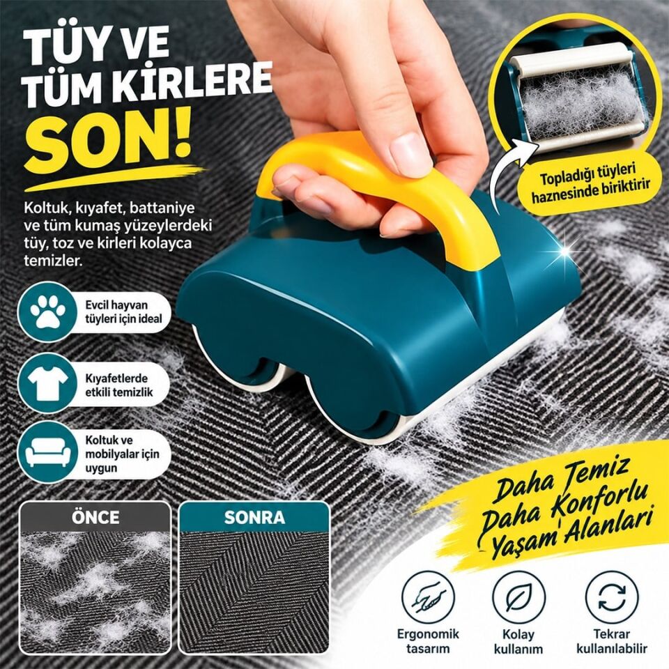 Sunup SN-26613 Çift Rulolu 20+20 Yapraklı Hazneli Tüy Ve Toz Toplayıcı