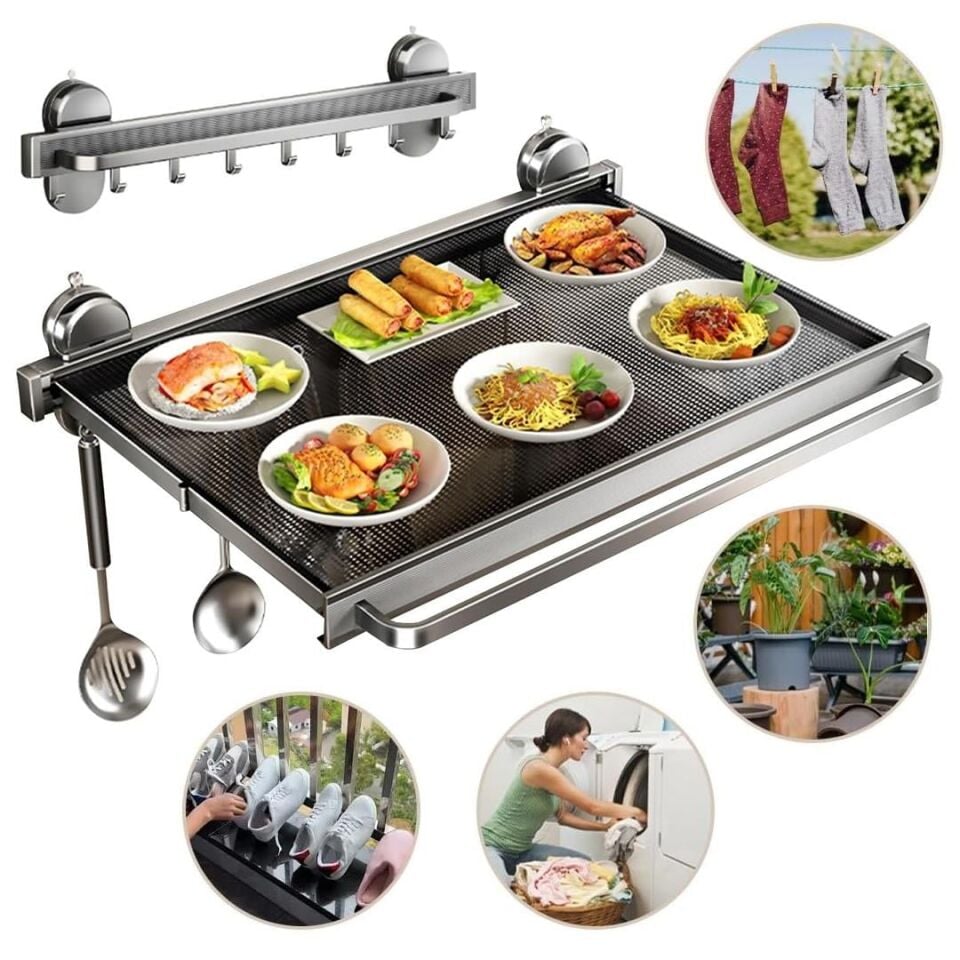 Sunup SN-26733 Duvara Monte Vantuzlu Katlanır Masa Çamaşır Rafı