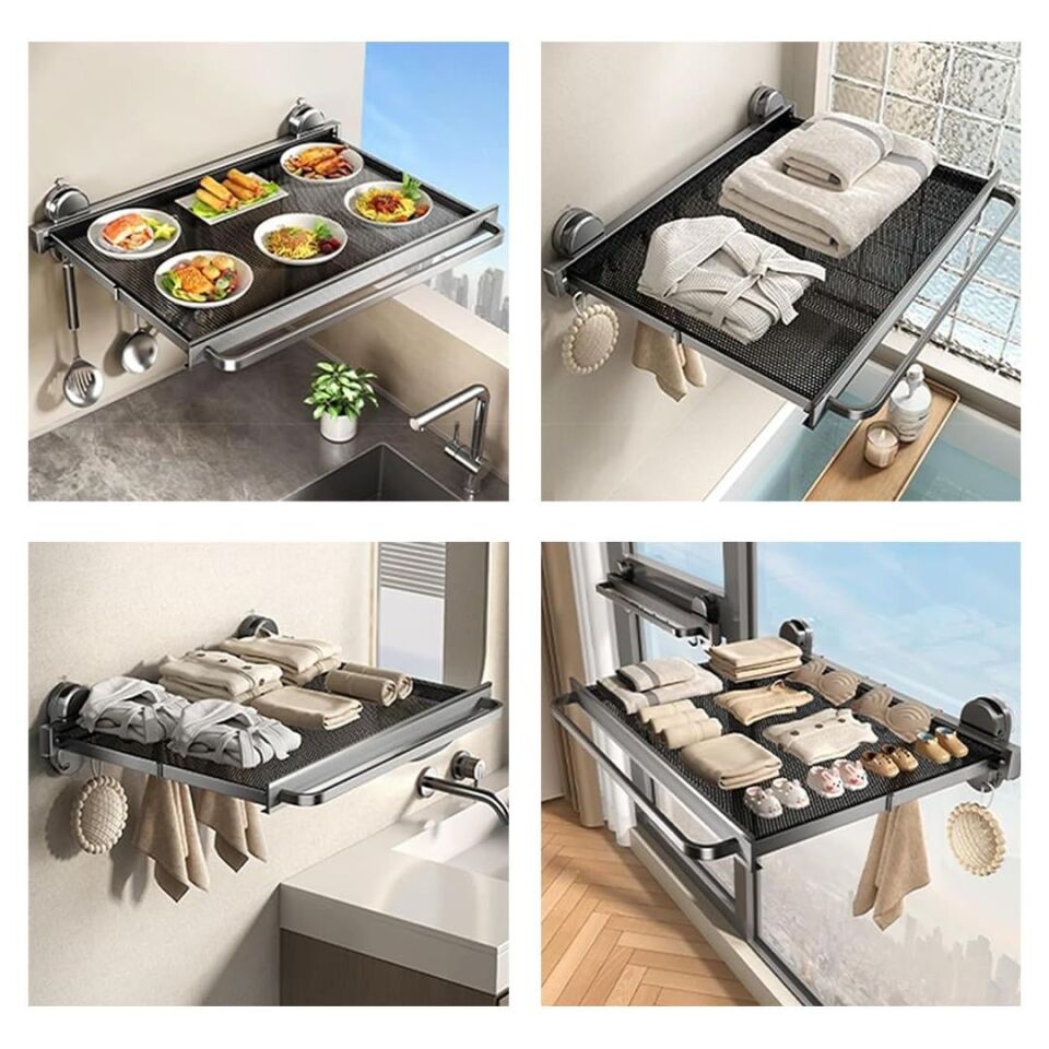 Sunup SN-26733 Duvara Monte Vantuzlu Katlanır Masa Çamaşır Rafı